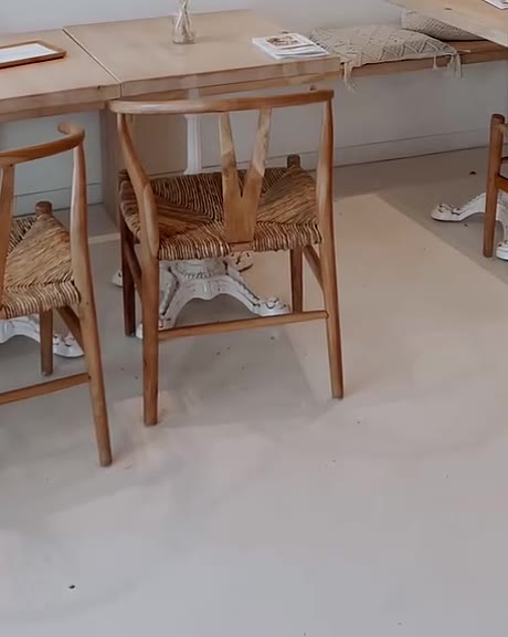 Rush-seat wishbone chairs at Sweet Coffee in Maastricht
